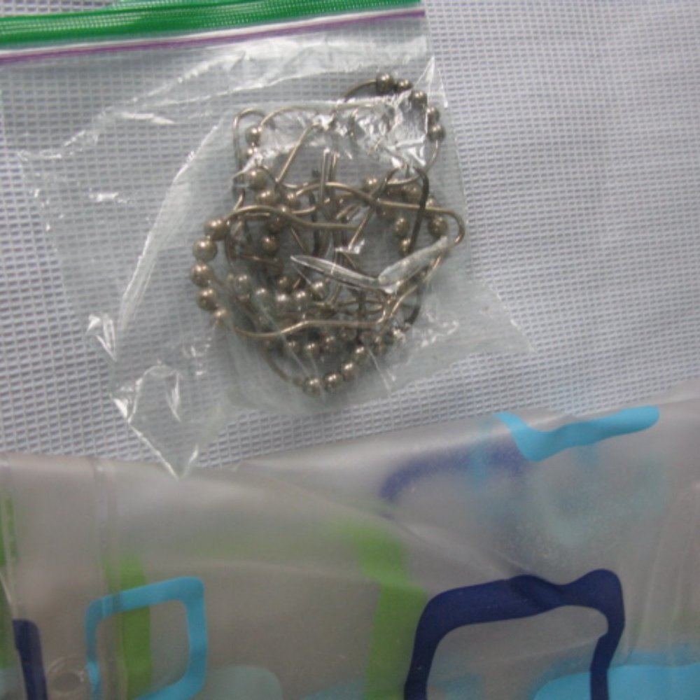 Light Blue Waffle shower curtain, liner and hooks